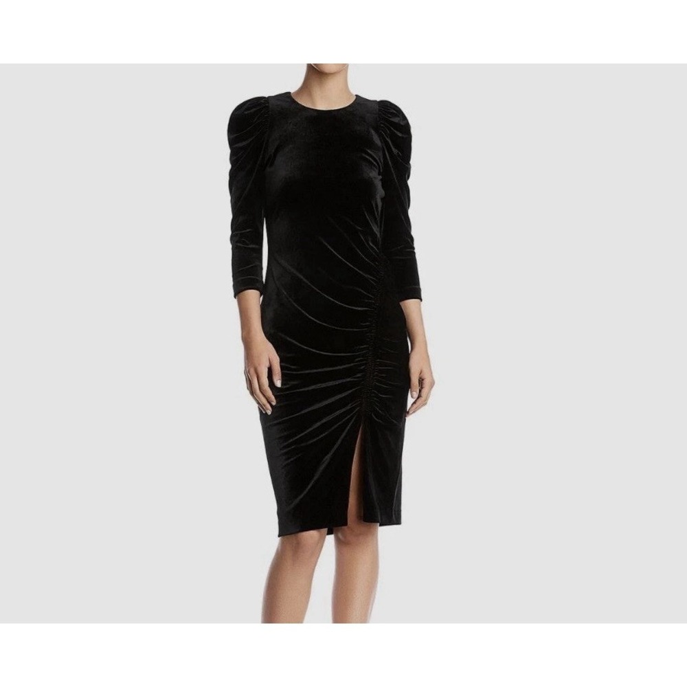 Bailey 44 Dress Women's Medium Black Velvet Long Sleeve Cocktail MIDI Stretch